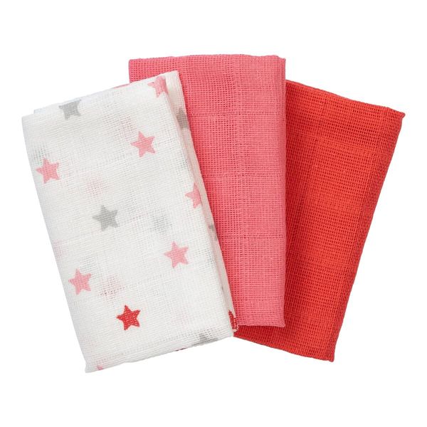BORNINO Le lot de 3 débarbouillettes 30 x 30 cm couche en tissu, rose vif