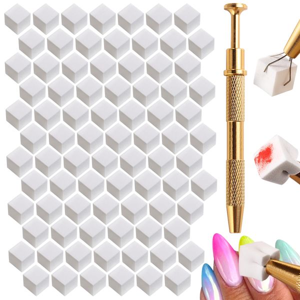 150pcs Nail Sponges for Ombre Mini Sponges for Nail Art with Grabbing Pen, Ombre Nail Brush Aura Nails Sponge for Manicure Tools Supplies Accessories-Gold