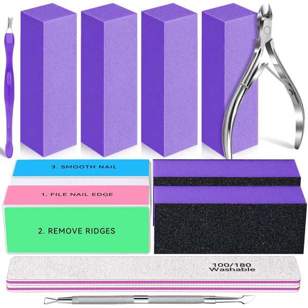 TsMADDTs 13PCS Nail Buffer Block Kit with Nail Buffers, 4-Way Nail Buffing Block, 3-Way Sanding Block, Buffer Nail File 100/180, Cuticle Trimmer, Nail Care Tool Kit