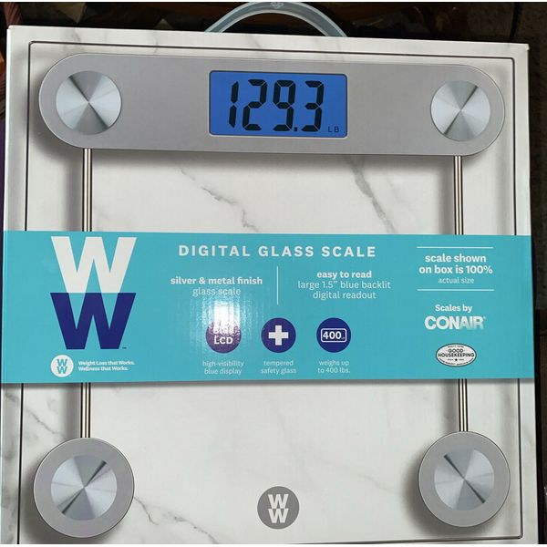 Weight Watchers by Conair Clear Digital Glass Bathroom Scale Backlit 400 Lbs NIB