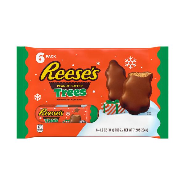 REESE'S Milk Chocolate Peanut Butter Trees, Christmas Candy Packs, 1.2 oz (6 Count)