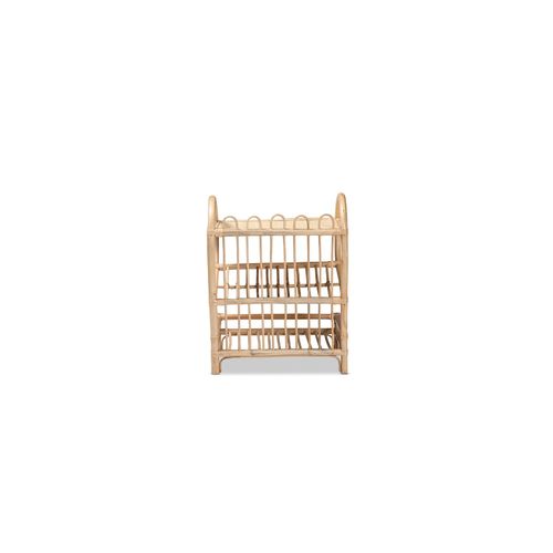 HomeStock Rustic Recluse Natural Brown Finished 2-Tier Display Shelf 12.00" x 19.70" x 25.80" Inches Constructed from Natural Rattan with Openwork Frame and Woven Shelf