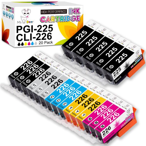 Miss Deer Compatible 226 Ink Cartridges Replacement for Canon PGI-225 CLI-226 PGI225 CLI226 for PIXMA Mg6220 MG6120 MG8120 MG8120B MG8220 MG5320 MX892 Printer 20 Combo Pack (3 Sets + 2 PGI-Black)