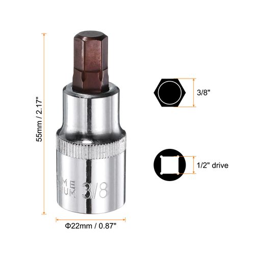 HARFINGTON 2pcs 3/8" Hex Bit Socket 1/2" Square Drive SAE Extension Impact Bit Power Nut Driver Set S2 & CR-V Steel Socket Ratchet Wrench Bits