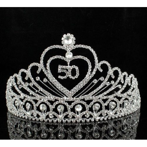 50-Year-Old Fifty Years Old Number 50 Birthday Party Austrian Rhinestone Crystal Tiara Crown With Hair Combs Cake Topper Queen Jewelry T803 Silver