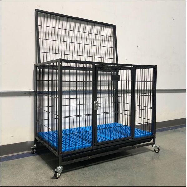 💙Heavy Duty Comfy Dog Kennel Crate Cage 🐕w/ Plastic Floor, Tray & Casters 🐶🐶