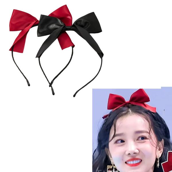 RFTWXHPN Large Hair Bows Headbands for Girls Red Black Bow Headband Big Bowknot Head Bands for Women Bows Hair Head Band 2 Pcs Hair Bow Headband for Christmas Party Bowknot Headpiece