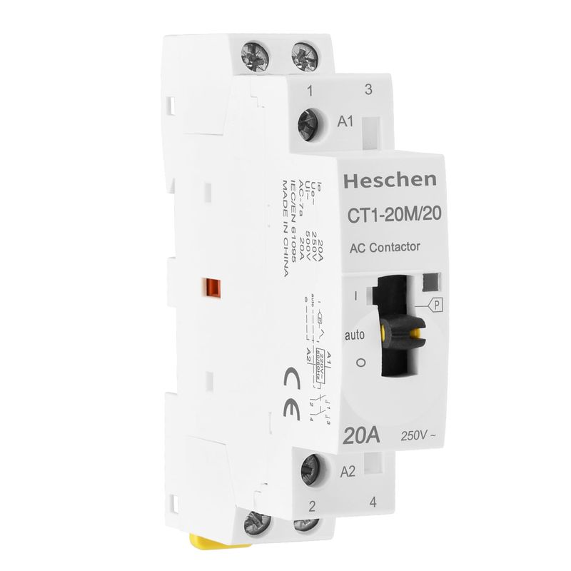 Heschen Contacteur AC CT1-20 20A 2 Pôles NO - Bobine 12V DC Rail DIN