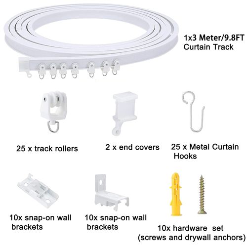Manwetye 3 Meters (9.8FT) Flexible Bendable Ceiling Curtain Track,Room Divider,Window Treatment Or Bay,Shower Track,Trailer Motorhome Curtain Track,Room Divider,Hospital Curtain Track System