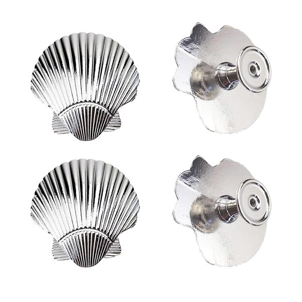 SGYUNQ Seashell Cabinet Knobs, Silver Coastal Drawer Knobs for Dresser Drawers, Cabinet Knobs for Wardrobe Cupboard Kitchen Pulls Handles Home Decorative Knob,4 PCS