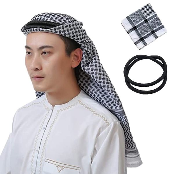 DZOZO Mens Arab Shemagh Scarf Keffiyeh Headscarf Middle East Headware Hijiab Headband Muslim Hand Cover Arabia Scarves Hijab Headband Desert Shawl Arabic Scarf Head Cover Cap