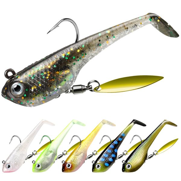 TRUSCEND Angelköder Gummifische Kunöder Gummiköder Set Fische Angeln Forelle Zander & andere große lebend Köder Jigköpfe, BKK/VMC-Haken, Japan-Formel, Süßwasser-Salzwasser-Fischen Geschenk für Männe