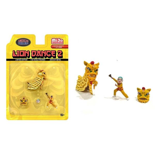 Lion Dance 2 Figure Set – Yellow Diecast 1:64 Scale Model - AD2404-TS