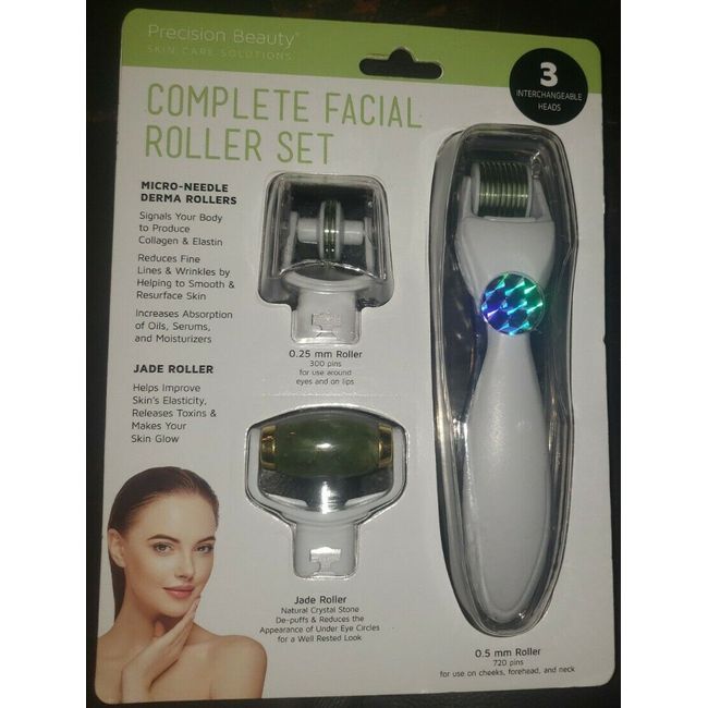 Precision Beauty Complete Facial Roller Set - Micro-needle Derma/Jade Rollers