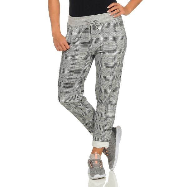 GRINGO Damen Sweatpants Boyfriend Freizeithose Jogginghose Sporthose One Size (Kariert grau)