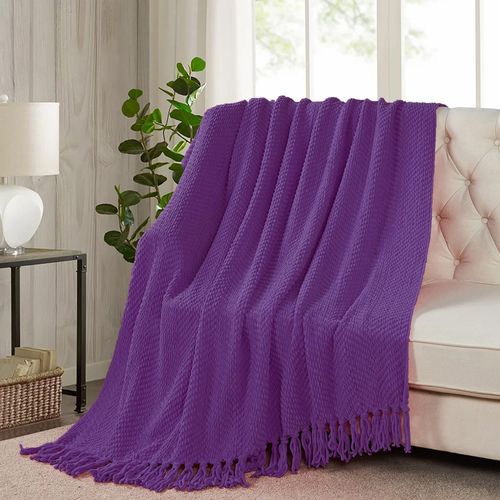 BYTIDE Throw Blanket for Couch Soft Knitted Textured Couch Cover Tweed Blanket with Fringe Tassel for Home Décor Bed Sofa Chair, 60" x 80", Plum Purple