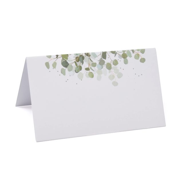 Gift Boutique 100 Pack Eucalyptus Greenery Place Cards Green Leaves Seating Name Card Wedding Table Setting Folded Tent Cards for Baby Shower Reception Tables Placement Party Decorations 2" x 3.5"