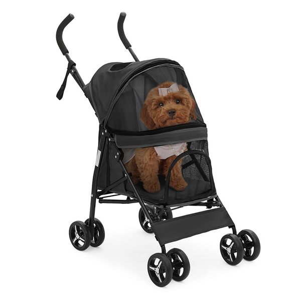 Pet Stroller w/4 Wheels Pet Stroller,Easy-Fold Puppy Cage Jogger Stroller,Black