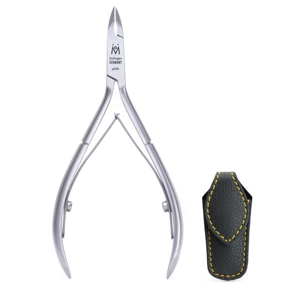 GERMANIKURE Professional Cuticle Nipper in Leather Case, Double Sharpened, Single Spring, Ethically Made in Solingen Germany