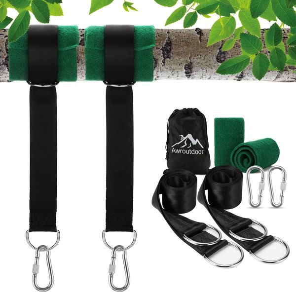 Awroutdoor Tree Swing Hanging Straps - ULTRA Strong Hammock Strap Holds 2200 LBS 5ft Straps for Camping Backpacking Patio Hammocks and Swings