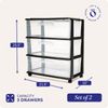 HOMZ 3-Drawer Cart Organizers with Removeable Wheels, Medium, Black & Clear