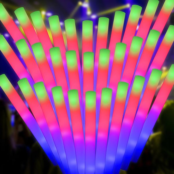 SEEROOTOYS 42pcs Foam glow sticks,Led foam sticks Valentine's Day glow in the dark party Supplies 3 Modes Colorful Flashing light up foam sticks for wedding,christmas,Raves,Birthday,Halloween Party