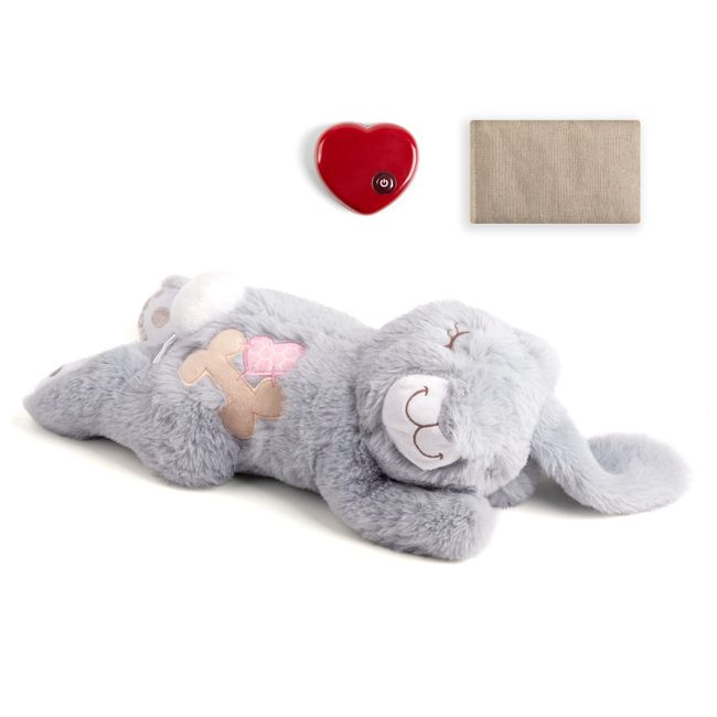 PetPrime Dog Heart Beat Puppy Plush Rabbit Toy - with Warmer Bag Pet Soft Anxiety Puppy Relief Toy for Puppy Dogs Heartbeat Stuffed Animal Puppy Sleeping Buddy Anxiety Dog Toy (Grey Rabbit)