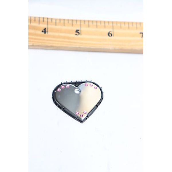 Heartmed Pink Crystal Chrome Heart Personalized Engraved Pet ID Tag Large