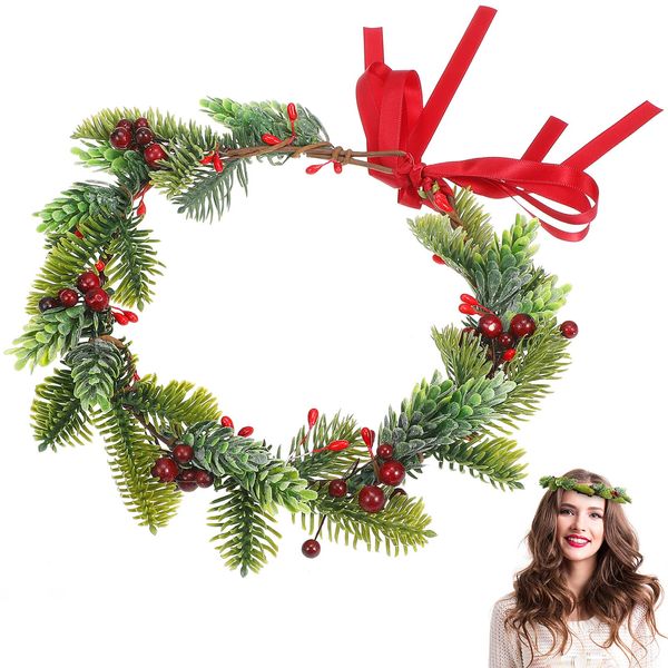 Minkissy Christmas Flower Crown Garland Headband Leaves Fruits Hair Wreath Flower for Woman Girl Decoration Accessories