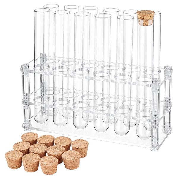 OLYCRAFT 12 Holes 25ml Acrylic Test Tube Rack Acrylic Colorimetric Tube Holder Test Tube Holder Laboratory Test Tube Rack Holder Test Tube Holder Test Tube Rack with 12 Glass Test Tubes 180x60x85mm