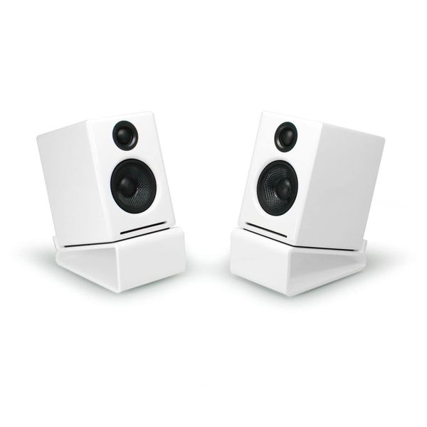 Pair Tilted Desktop Speaker Stands Vibration Dampening Wedge Suitable for Audioengine Kanto (White)