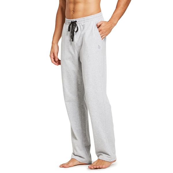 BALEAF Men's Sweatpants Casual Lounge Cotton Pajama Yoga Pants Open Bottom Straight Leg Male Sweat Pants with Pockets Light Gray XXL