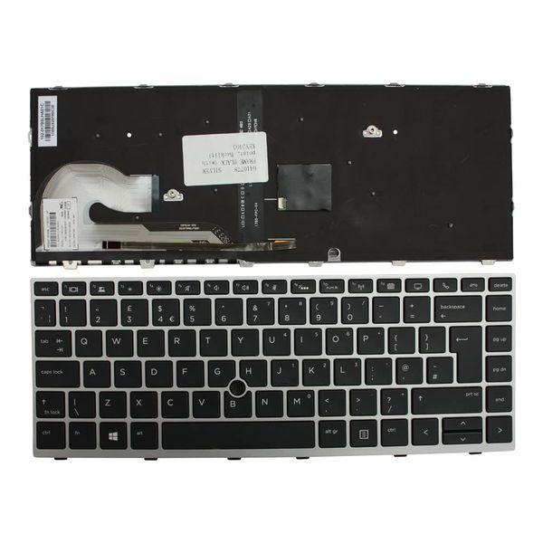 Power4Laptops UK Layout With Pointer Silver Frame Backlit Black Replacement Laptop Keyboard Compatible With HP EliteBook 840 G5