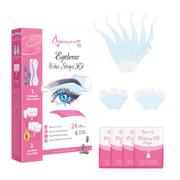 Beauty7 Augenbrauen Wachsstreifen vorgeschnitten augenbrauen wachs 24stk augenbrauen wax streifen mit 4stk Reiniger Öl Tücher enthaarungsstreifen persian wax strips Geeignet für sensible Haut Frau