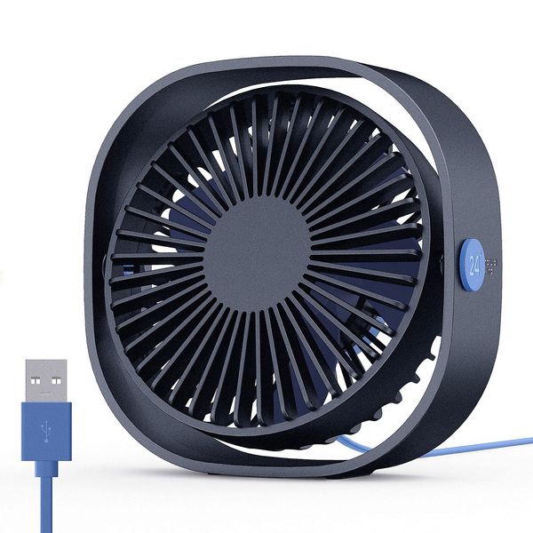 EasyAcc USB Fan, USB Desk Fan, 5.9m/s Powerful Desk Fan Mini Desktop USB Desk Fan Speeds Small Table Fans Silent Cooling Fan USB-Powered for Home Office - Blue