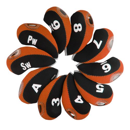 Andux Number Print Golf Iron Club Head Covers with Transparent Window 10pcs/Set Black/orange