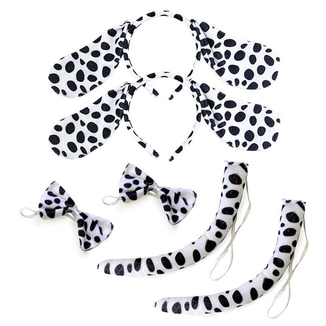 Halloween Dalmatian Cow Headband Spotted Dog Ears Hair Bands Puppy Bow Tie Tail Headpiece Women Hairband Hair Hoops Party Decoration Cosplay Costume Cute Handmade Hair Accessories 2 Set Dalmatian