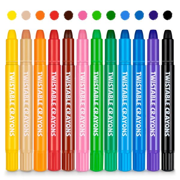 YYSHUS Washable Twistable Crayons, 12 Colors Toddler Crayons, Non-toxic, Quick Drying Crayons for Kids, Ideal Art Supplies Set for Kids and Students