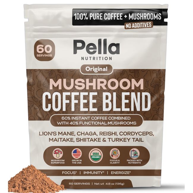 Organic Mushroom Colombian Instant Coffee (60 Servings) with 7 Superfood Mushrooms, Great Tasting, Includes Lion's Mane, Reishi, Chaga, Cordyceps, Shiitake, Maitake, and Turkey Tail