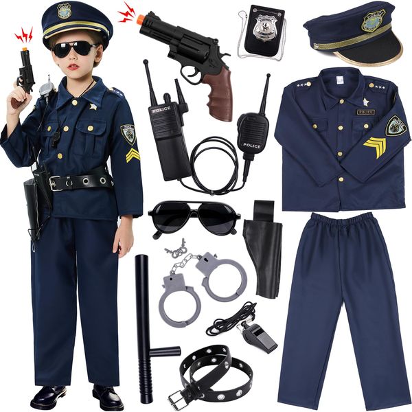 Police Costume for Kids Dress Up Set Role Play Officer with Handcuffs Badge Toys