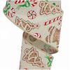 Gingerbread with Candy Canvas Wired Edge Ribbon - 10 Yards (Light Natural, 2.5")