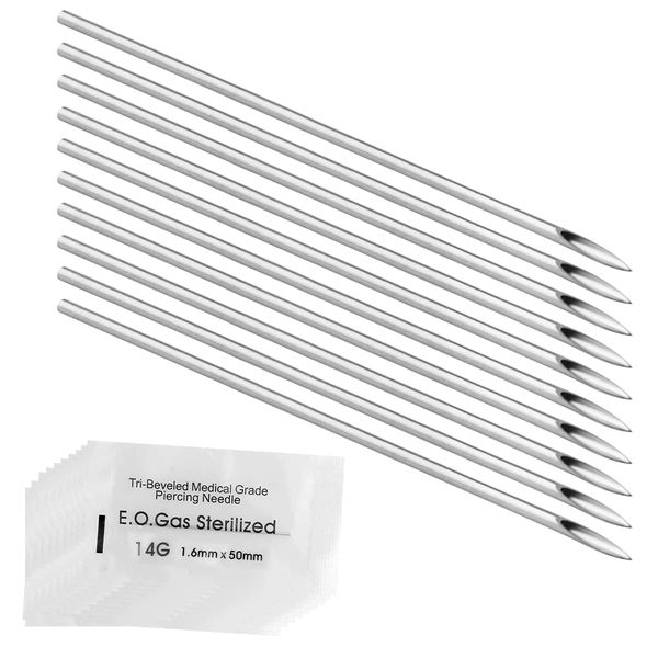 Jagowa 10PCS Piercing Needles 16G Disposable Cleaned Ear Nose Body Piercing Needles Tattoo Accessory (1.6mm 14G)