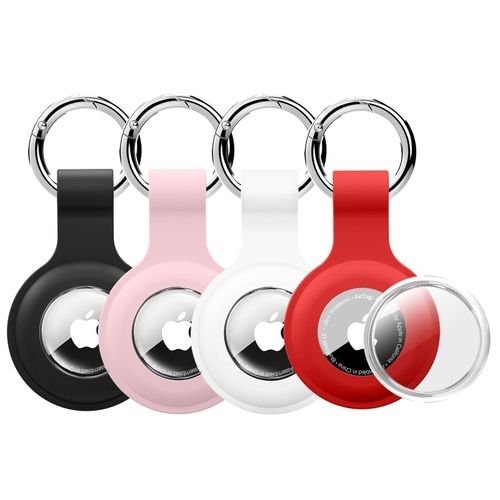 Vsagier Upgrade for Air Tags-4 Pack for Apple for AirTag Holder Case Keychain Full Coverage [Anti-Scratch & PC+Silicone] for Air Tag Key Ring Cases for Bags, Luggages, Black/Pink/White/Red