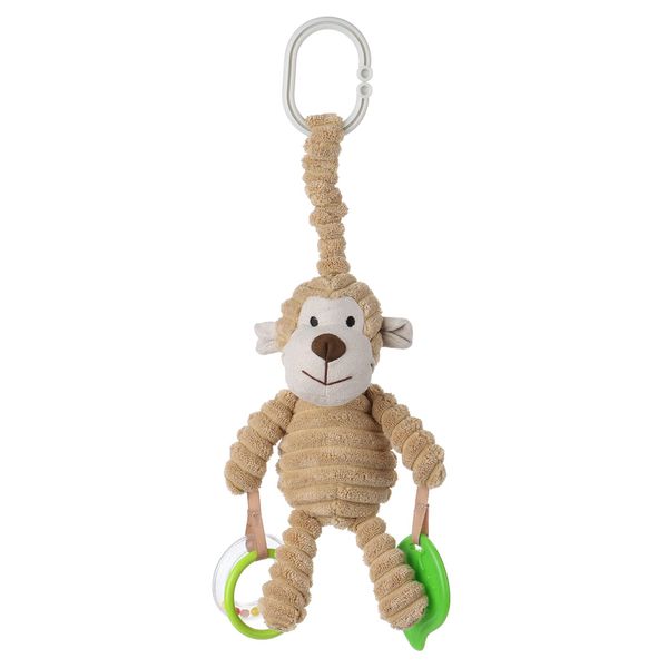 Apricot Lamb Baby Stroller or Car Seat Activity and Teething Toy, Features Plush Monkey Character, Gentle Rattle Sound & Soft Teether, 8.5 Inches