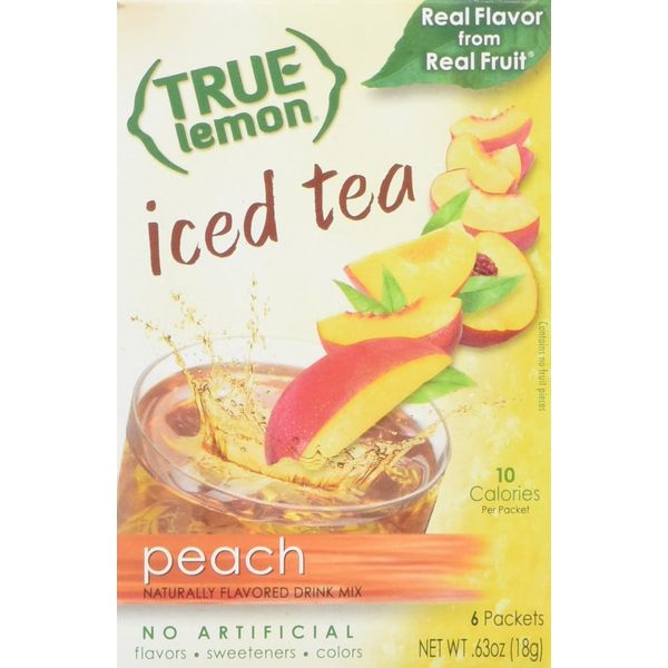 True Lemon Peach Iced Tea Powder 6 Pack Low Sugar 24 Total Packets Caffeine