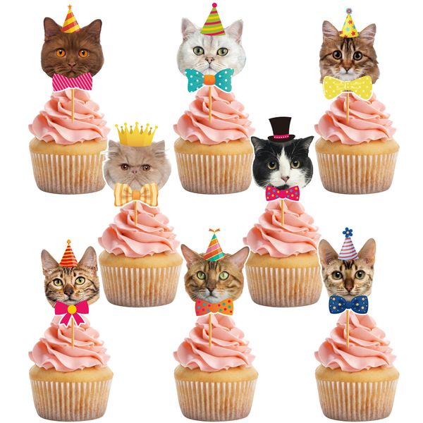 24PCS Cat Cupcake Toppers - Cat Cupcake Topper Cat Cupcake Decorations Cat Themed Birthday Party Decor Kitten Pet Party Supplies for Kids Birthday Baby Shower