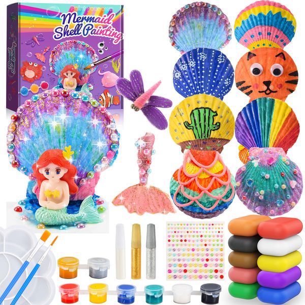 HappyGoLucky 4-12 Year Old Girl Gifts, Art and Craft Kits for Kids Age 4-10 Gifts Toys for 4-10 Year Old Girl Gifts Girls Birthday Presents Air Dry Clay for Kids Mermaid Toys Kids Painting Set