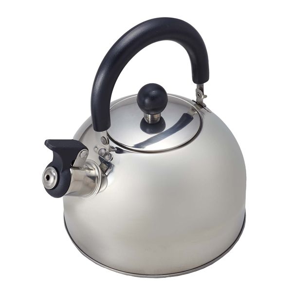 Pearl Metal Whistling Kettle, 0.7 gal (2.3 L), Induction Compatible, Stainless Steel, Novel H-1391