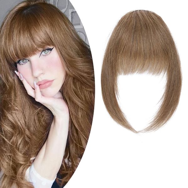 SEGO Clip in Pony Haarteil Echthaar Bangs 100% Remy Haar One Piece Extensions Fringe Verlängerung natürlich Hellbraun#6 Curved Pony-6"(15cm)-14g