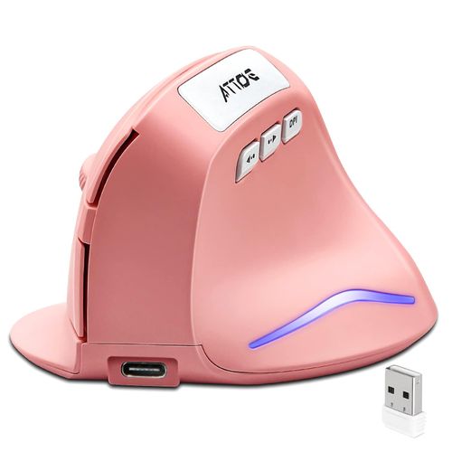 Yevsinbay Wireless Vertical Ergonomic Optical Mouse, Pink Computer Mouse with 3 Adjustable DPI 1000/1600/ 2400, 5 Buttons for Laptop, Desktop, PC, MacBook